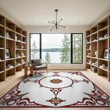 Ornate Red Floral Border Area Rug with Gold Star