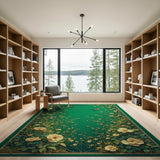 Emerald Green Floral Butterfly Vine Rug