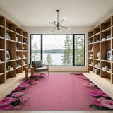 Pink Gerbera Daisy Border Shag Rug