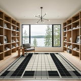 Modern Grid Geometric Black White Area Rug