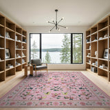 Floral Vintage Whimsical Pink Butterfly Floral Area Rug