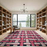 Red Pink Woven Geometric Area Rug