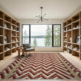Red Geometric Modern Bold Red Chevron Zigzag Area Rug