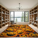 Grinning Jack-o'-Lantern Pumpkin Cluster Area Rug