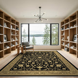 Ornate Black Gold Floral Persian Rug