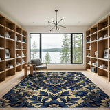 Floral Vintage Navy Blue Mandala Floral Area Rug