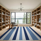 Blue and Teal Navy and Sky Blue Striped Coastal Area Rug