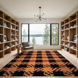 Orange Black Houndstooth Geometric Area Rug