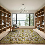 Green Floral Ivory Area Rug
