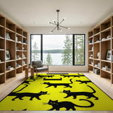 Kids Cartoon Playful Black Cats Yellow Area Rug