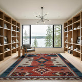 Southwestern Geometric Area Rug in Red Navy