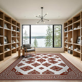 Red Greek Key Geometric Motif Area Rug