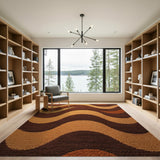 Wavy Brown Tan Abstract Shag Rug