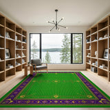 Emerald Green Polka Dot Rug with Ornate Purple Border