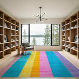 Geometric Modern Multi-color and Patterns Vibrant Vertical Stripe Multi-Color Area Rug