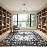 Ornate Black White Traditional Persian Rug