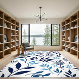 Blue Leaf Silhouette Washable Area Rug