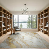 Gold Veined White Marble Abstract Area Rug