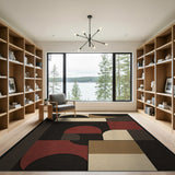 Geometric Arch Abstract Area Rug Black Beige Red