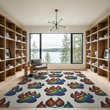 Multi-color and Patterns Rainbow Paw Print Washable Area Rug