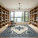 Elegant Blue Floral Medallion Persian Rug