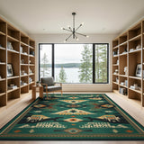 Green Teal Green Southwestern Geometric Area Rug