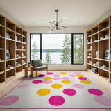 Vibrant Pink Yellow Polka Dot Area Rug