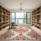 Red Ornate Damask Floral Area Rug