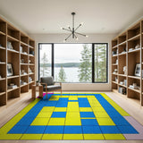 Vibrant Yellow Blue Geometric Area Rug