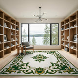 Ornate Green Gold Persian Medallion Area Rug