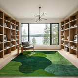 Emerald Green Abstract Organic Shapes Area Rug with White Blooms