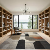 Abstract Geometric Black Beige Orange Area Rug