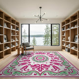 Ornate Pink Green Persian Medallion Rug