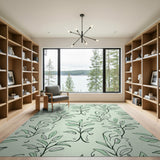 Mint Green Sketchy Leaves Area Rug