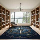 Vintage Compass Rose Blue Area Rug