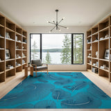 Teal Blue Feather Pattern Area Rug