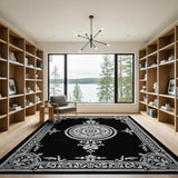 Traditional Persian Mandala Ornate Black White Mandala Area Rug