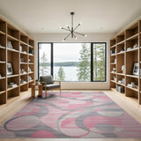 Swirling Pink Grey Geometric Area Rug