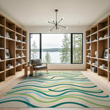 Abstract Wavy Lines Area Rug in Green Teal