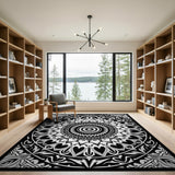 Boho Chic Intricate Black White Mandala Area Rug