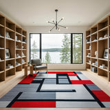 Geometric Modern Multi-color and Patterns Bold Red Geometric Abstract Area Rug