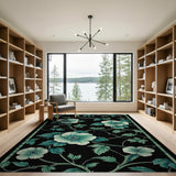 ODIKA Washable Teal Floral Vintage Area Rug - Low Pile, Non-Slip & Pet Friendly