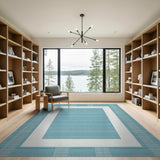 Blue Teal Checkered Border Area Rug