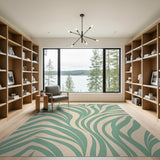 Teal Frond Abstract Area Rug
