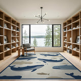 Blue and Teal Navy Whale Ocean Coastal Area Rug