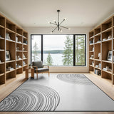 Black White Concentric Circles Geometric Area Rug