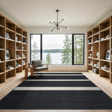 Black White Geometric Block Stripe Rug