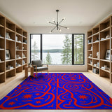 Bold Red Swirls Stars on Blue Abstract Area Rug