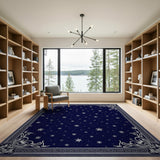Navy Snowflake Area Rug with Ornate Floral Borders