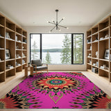 Vibrant Pink Mandala Floral Boho Area Rug